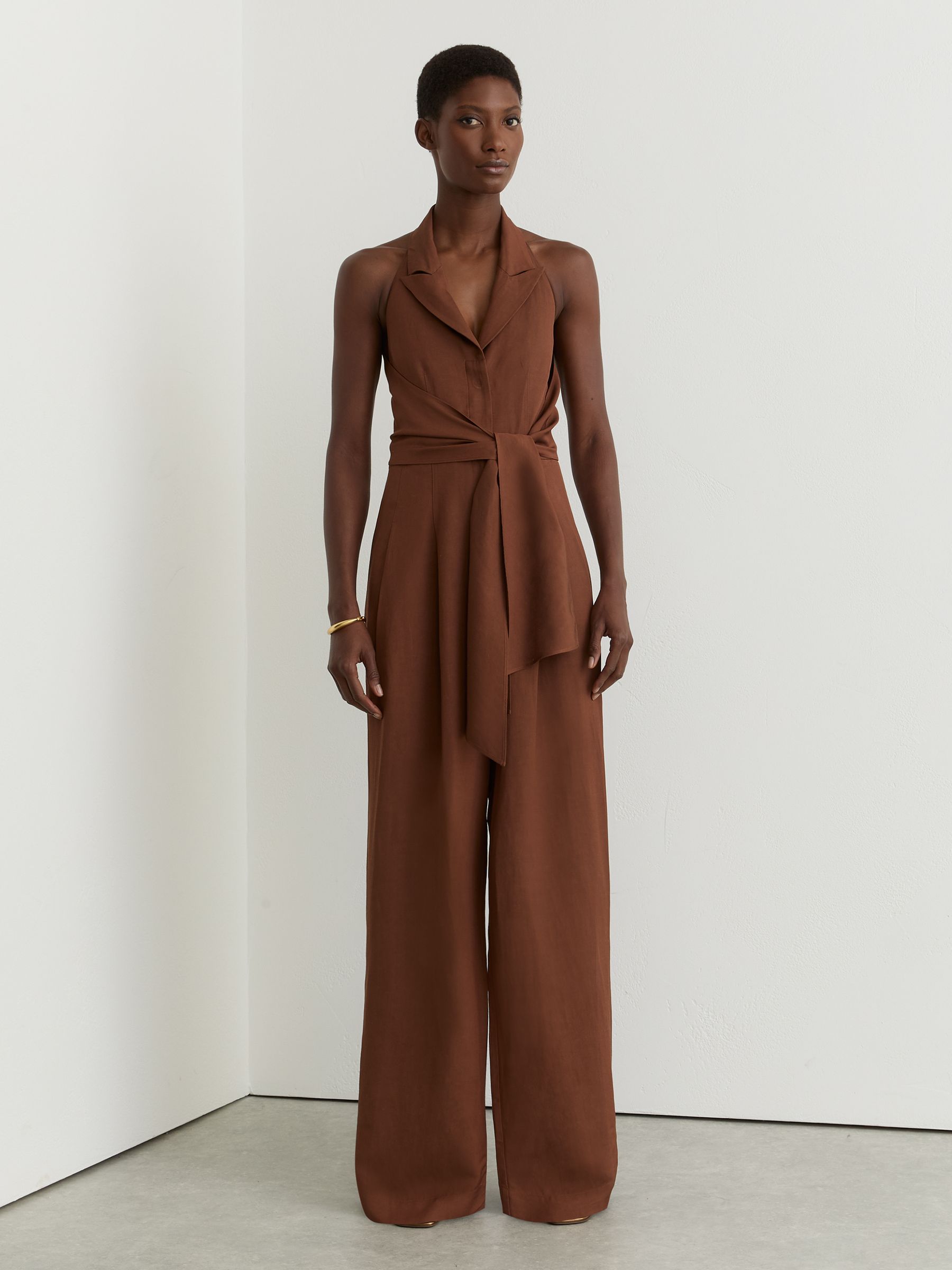 Buy Reiss Rust Orange Taya Petite Tie-Front Wide-Leg Jumpsuit with