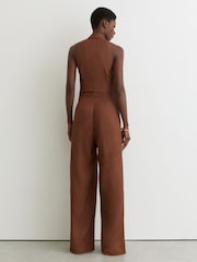 Reiss Rust Orange Taya Petite Tie-Front Wide-Leg Jumpsuit with Linen - Image 4 of 6