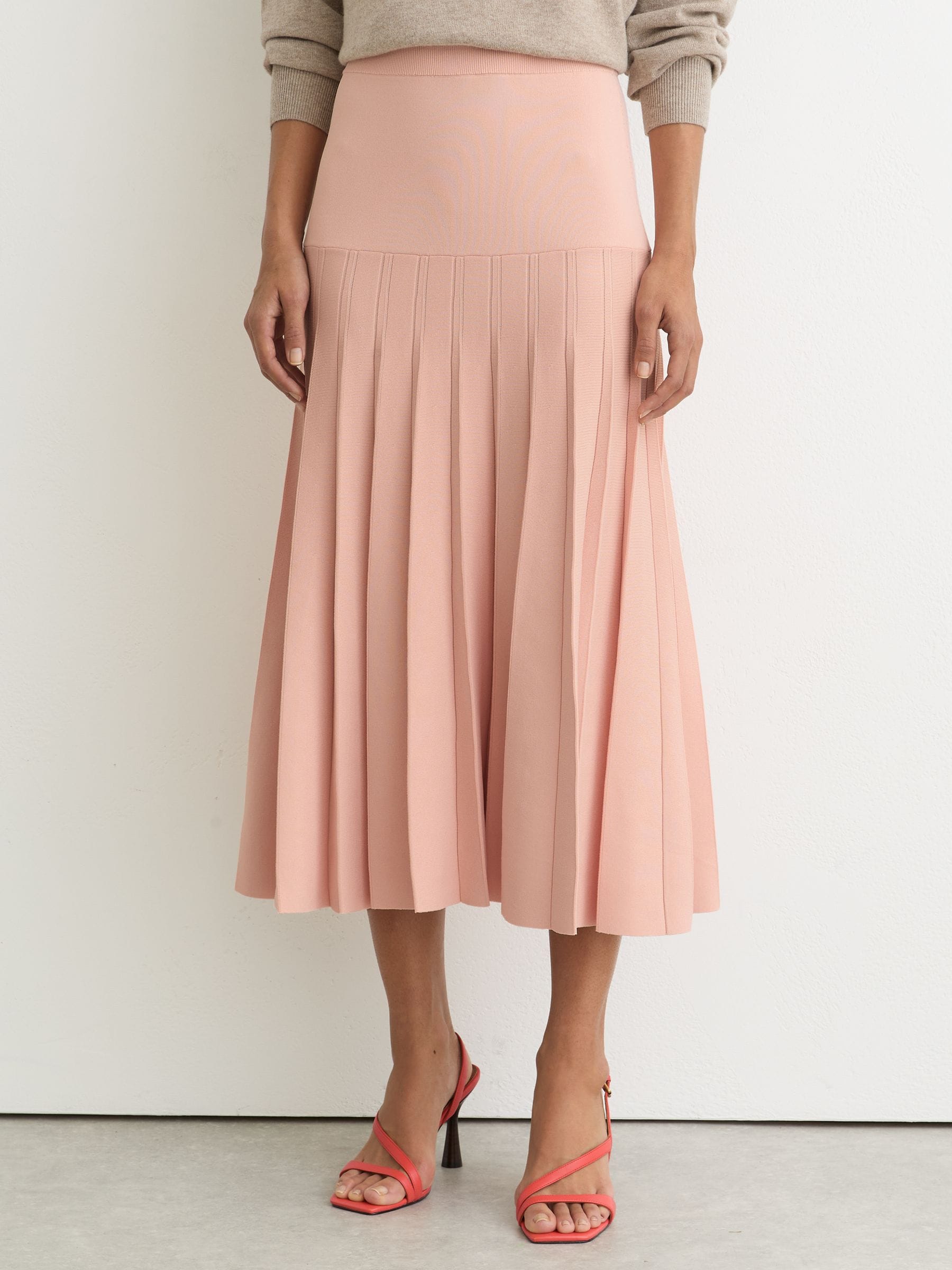 Buy Reiss Pink Alice Knitted Stripe Pleated Midi Skirt from Next USA