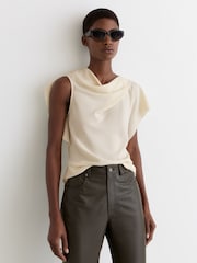 Reiss Ivory Natalie Asymmetric Drape-Neck Top - Image 1 of 6