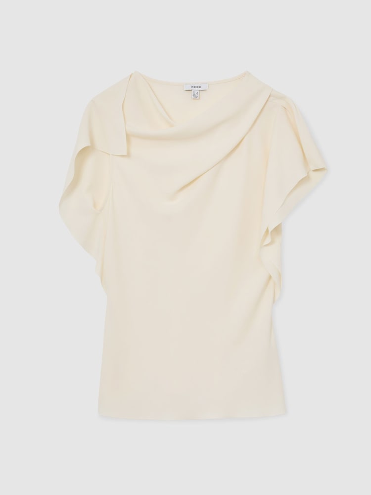 Reiss Ivory Natalie Asymmetric Drape-Neck Top - Image 2 of 6