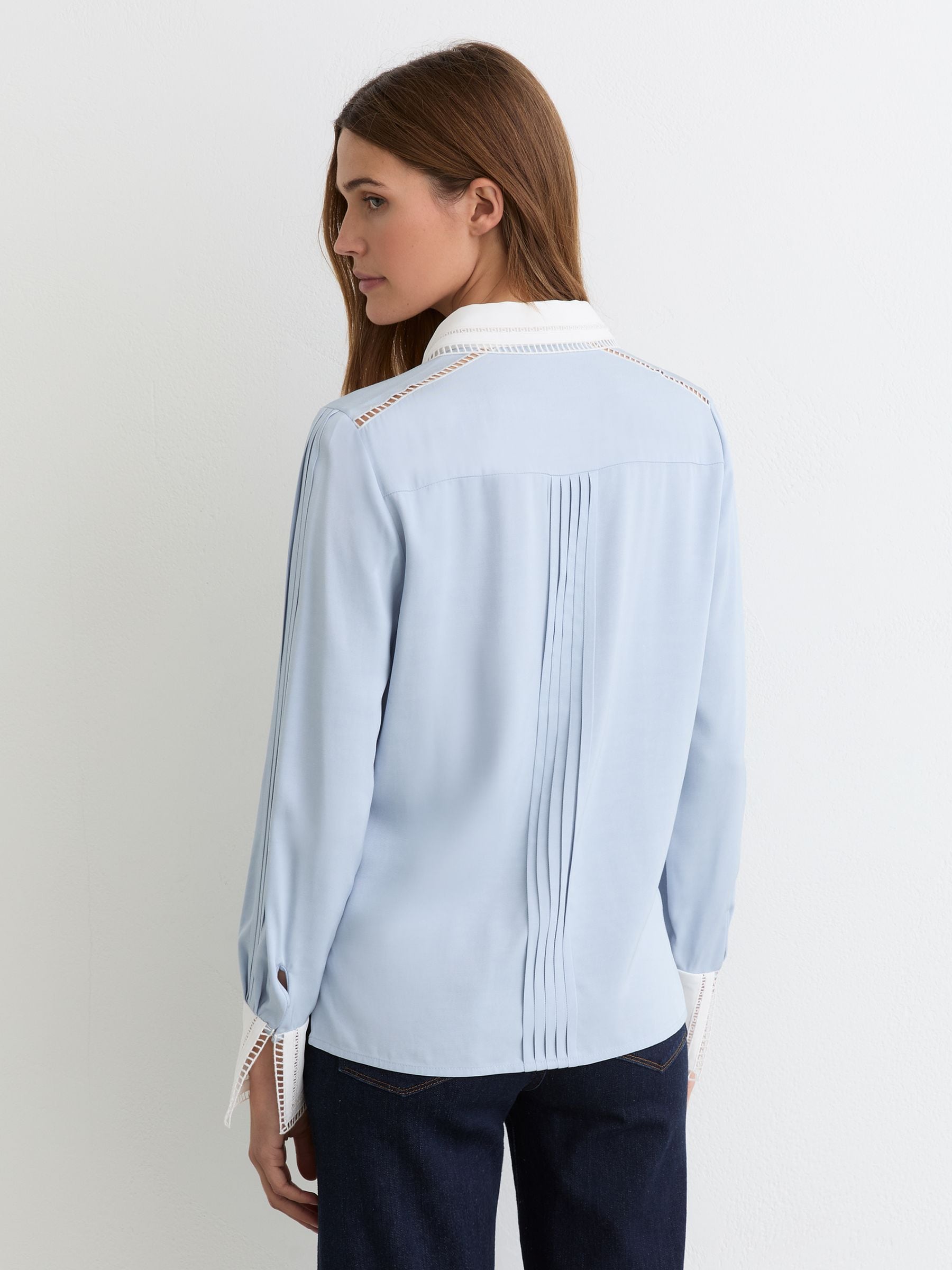 Buy Reiss Blue/Ivory Luma Lace-Trim Tipped Long-Sleeve Shirt from