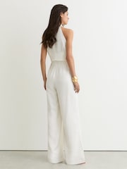 Reiss Ivory Taya Petite Tie-Front Wide-Leg Jumpsuit with Linen - Image 6 of 8