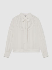Reiss Ivory Casey Georgette Tie-Neck Beaded Blouse - Image 2 of 6