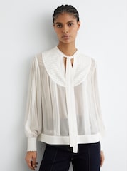 Reiss Ivory Casey Georgette Tie-Neck Beaded Blouse - Image 3 of 6