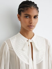 Reiss Ivory Casey Georgette Tie-Neck Beaded Blouse - Image 4 of 6