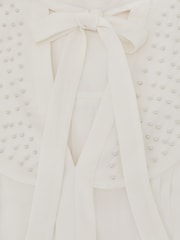 Reiss Ivory Casey Georgette Tie-Neck Beaded Blouse - Image 6 of 6