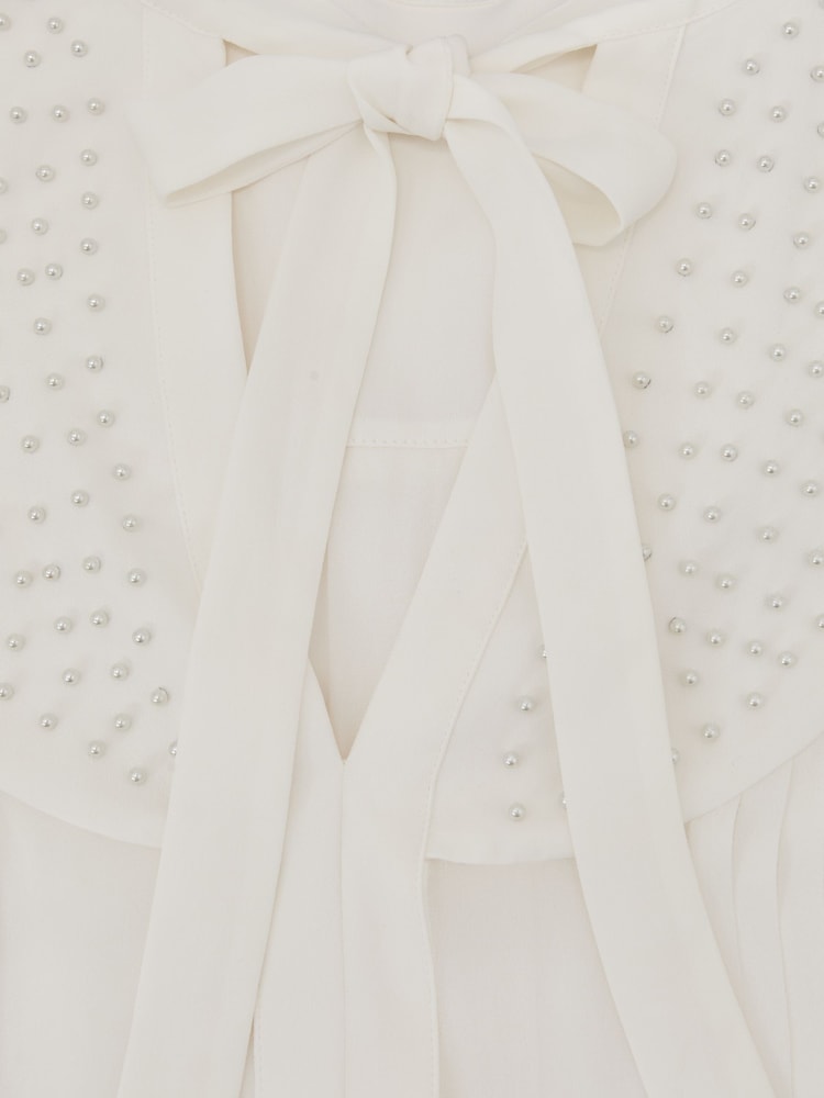 Reiss Ivory Casey Georgette Tie-Neck Beaded Blouse - Image 6 of 6