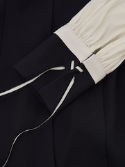 Reiss Navy/Ivory Cam Tie-Neck Contrast Shift Dress with Wool - Image 7 of 7