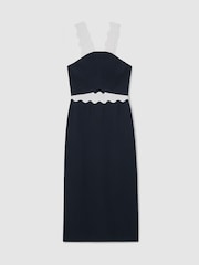 Reiss Navy/Ivory Dillon Contrast Wave-Trim Fitted Midi Dress - Image 2 of 7