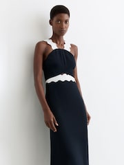 Reiss Navy/Ivory Dillon Contrast Wave-Trim Fitted Midi Dress - Image 3 of 7