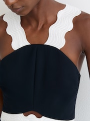 Reiss Navy/Ivory Dillon Contrast Wave-Trim Fitted Midi Dress - Image 4 of 7