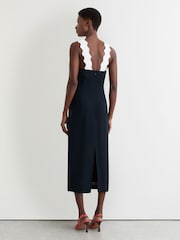 Reiss Navy/Ivory Dillon Contrast Wave-Trim Fitted Midi Dress - Image 5 of 7