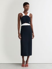 Reiss Navy/Ivory Dillon Contrast Wave-Trim Fitted Midi Dress - Image 6 of 7