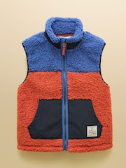 Joules Boys' Billy Blue & Orange Fleece Gilet - Image 1 of 4