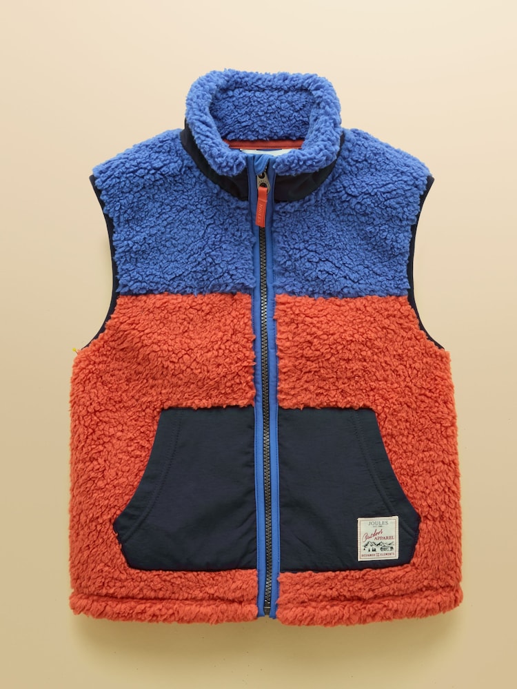 Joules Boys' Billy Blue & Orange Fleece Gilet - Image 1 of 4 Joules Boys' Billy Blue & Orange Fleece Gilet - Image 1 of 4