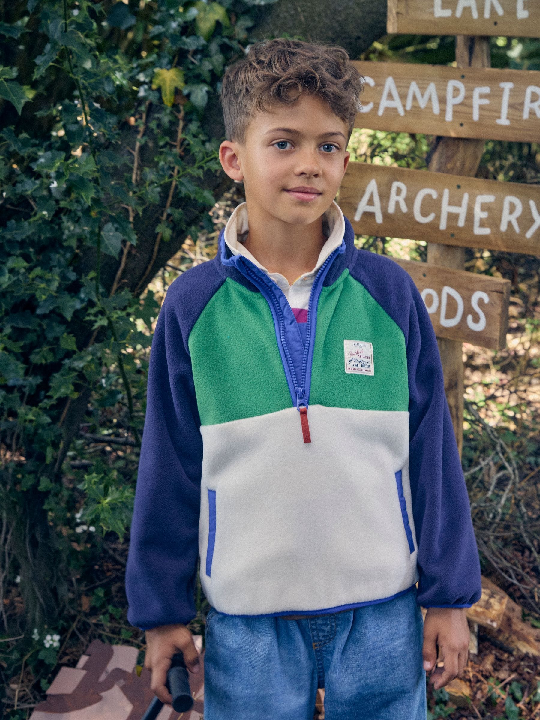 Joules Boys' Breeze Cream & Navy Polar Fleece Quarter Zip - Image 1