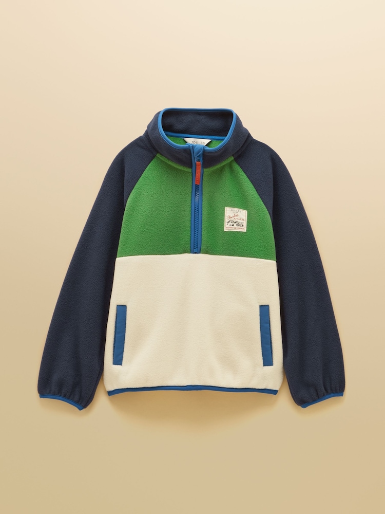 Joules Boys' Breeze Cream & Navy Polar Fleece Quarter Zip - Image 1 of 5 Joules Boys' Breeze Cream & Navy Polar Fleece Quarter Zip - Image 1 of 5