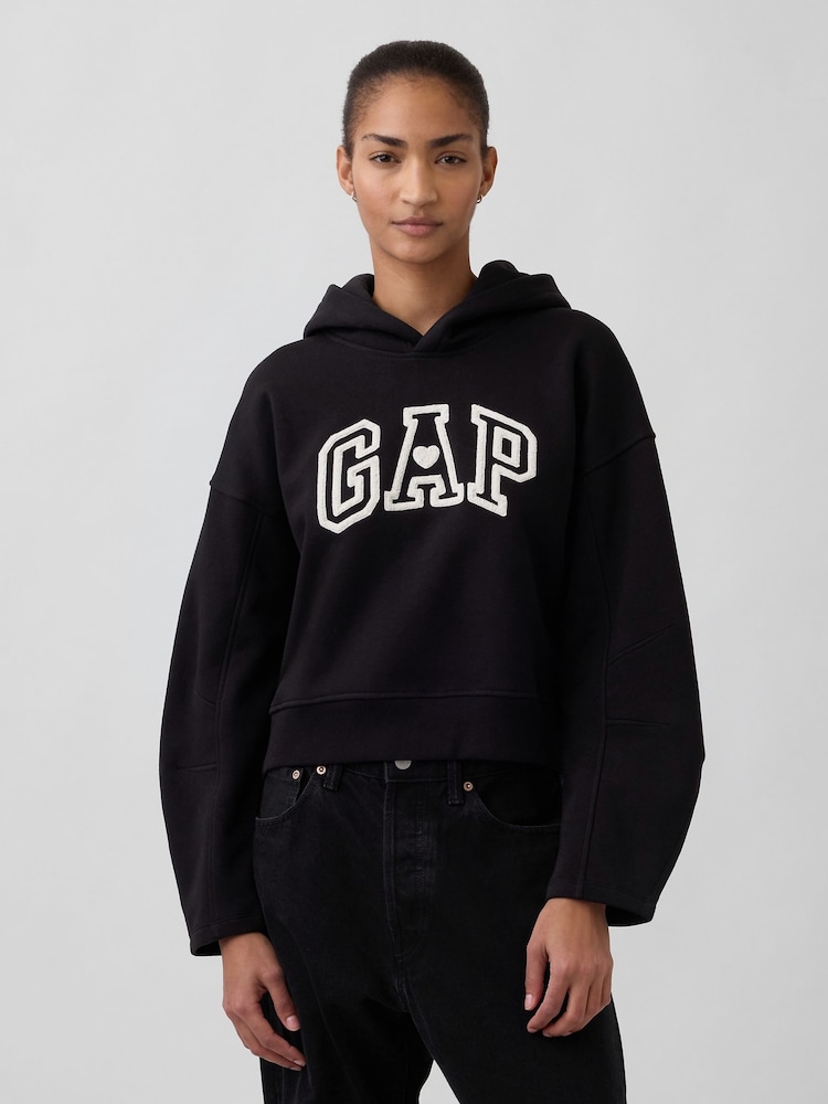 Gap Black VintageSoft Oversized Lantern-Sleeve Crop Hoodie - Image 1 of 4 Gap Black VintageSoft Oversized Lantern-Sleeve Crop Hoodie - Image 1 of 4