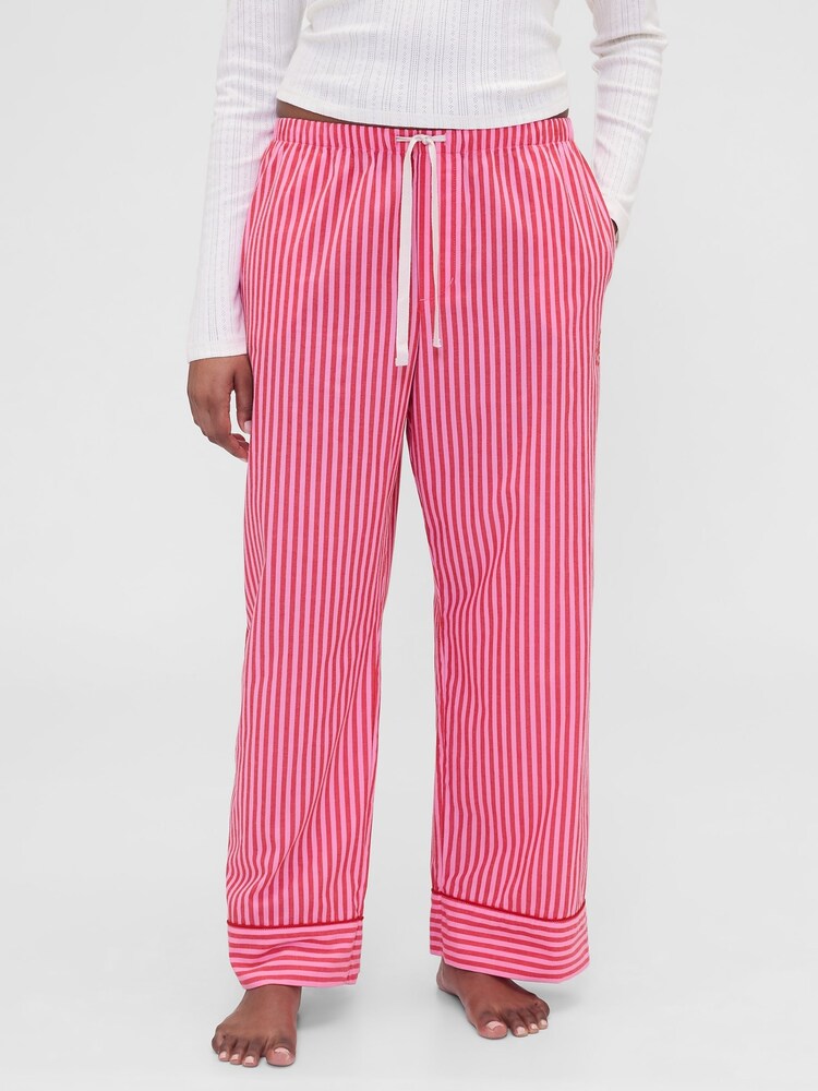 Gap X Summer Fridays Bright Pink/Red Relaxed Poplin Stripe Pyjama Bottoms - Image 1 of 7 Gap X Summer Fridays Bright Pink/Red Relaxed Poplin Stripe Pyjama Bottoms - Image 1 of 7