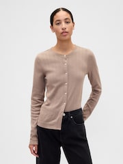 Gap Brown Pointelle Button-Up Top - Image 1 of 5