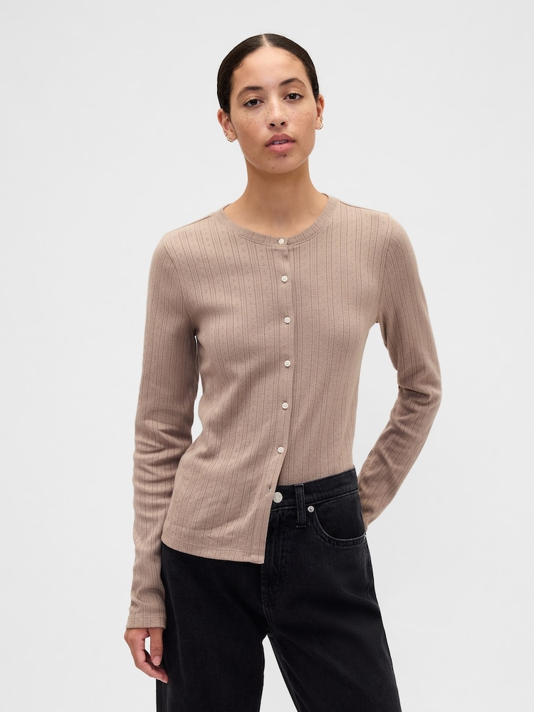 Gap Brown Pointelle Button-Up Top - Image 1 of 5