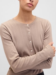Gap Brown Pointelle Button-Up Top - Image 3 of 5