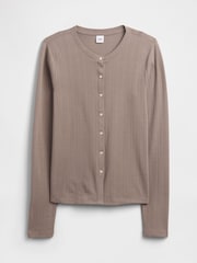 Gap Brown Pointelle Button-Up Top - Image 5 of 5