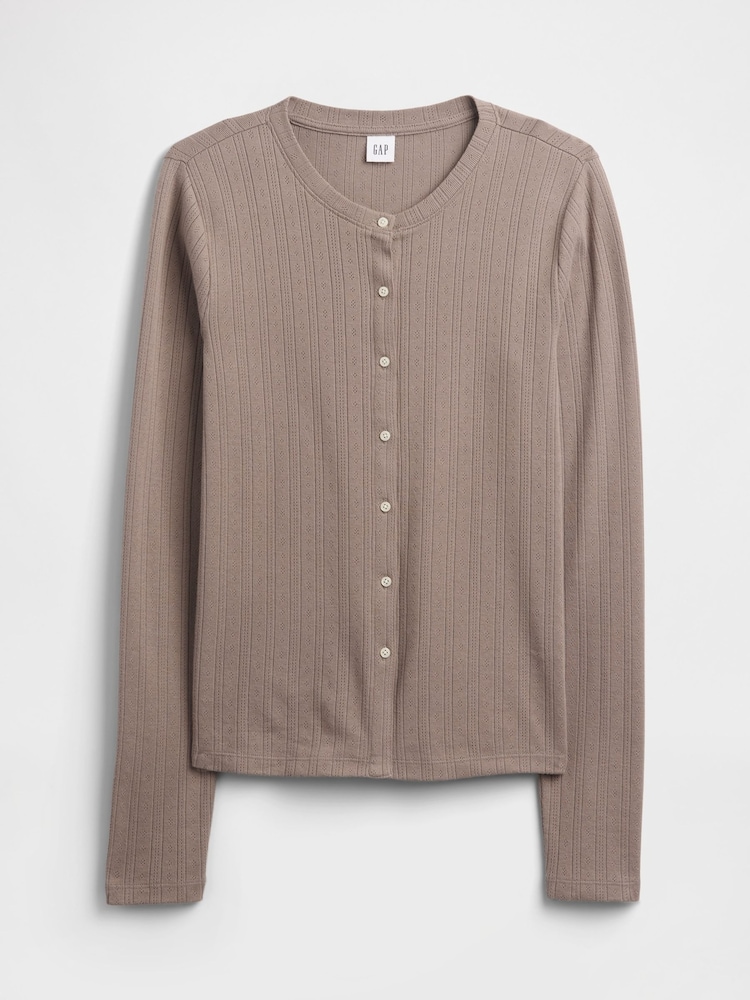 Gap Brown Pointelle Button-Up Top - Image 5 of 5