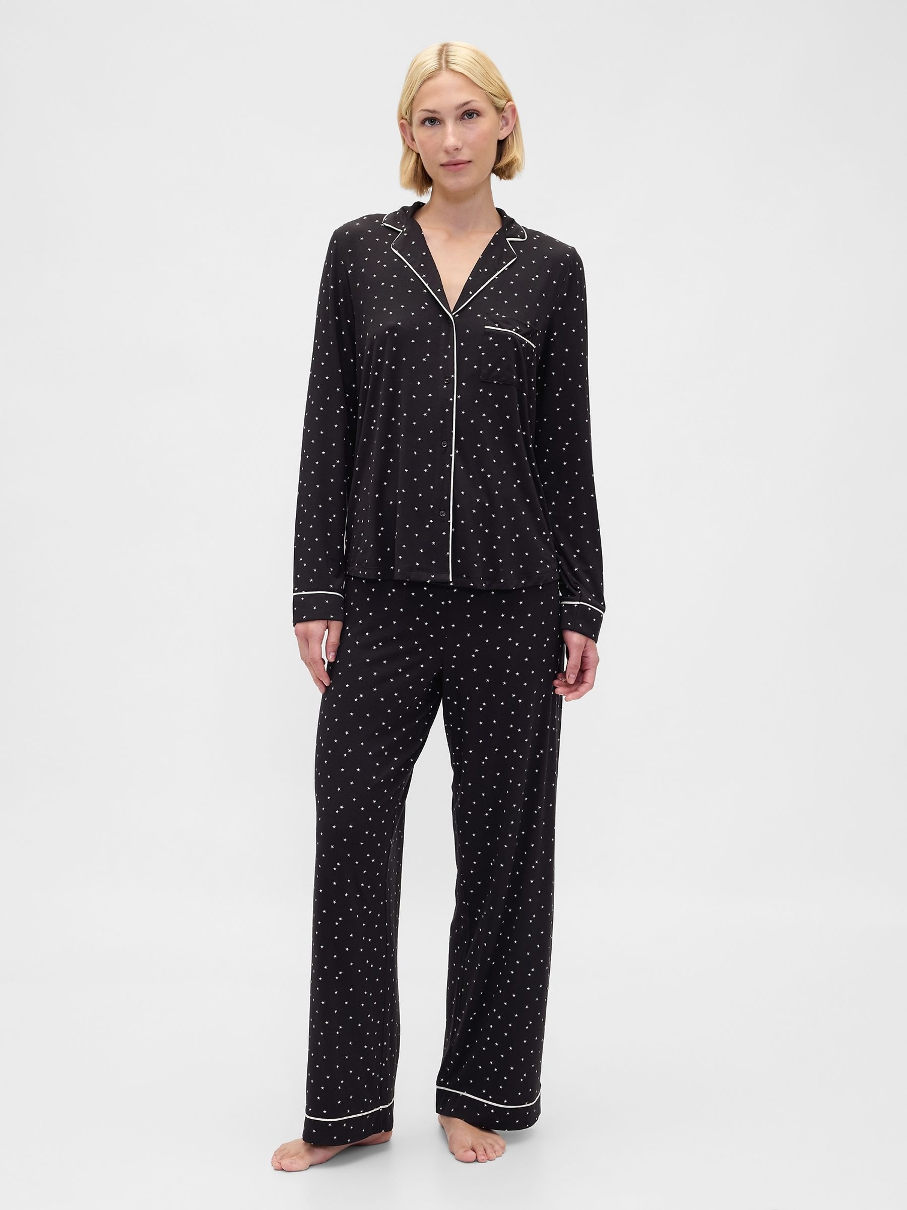 Buy Gap Black Star Modal Long Sleeve Pyjama Top from the Next UK online ...