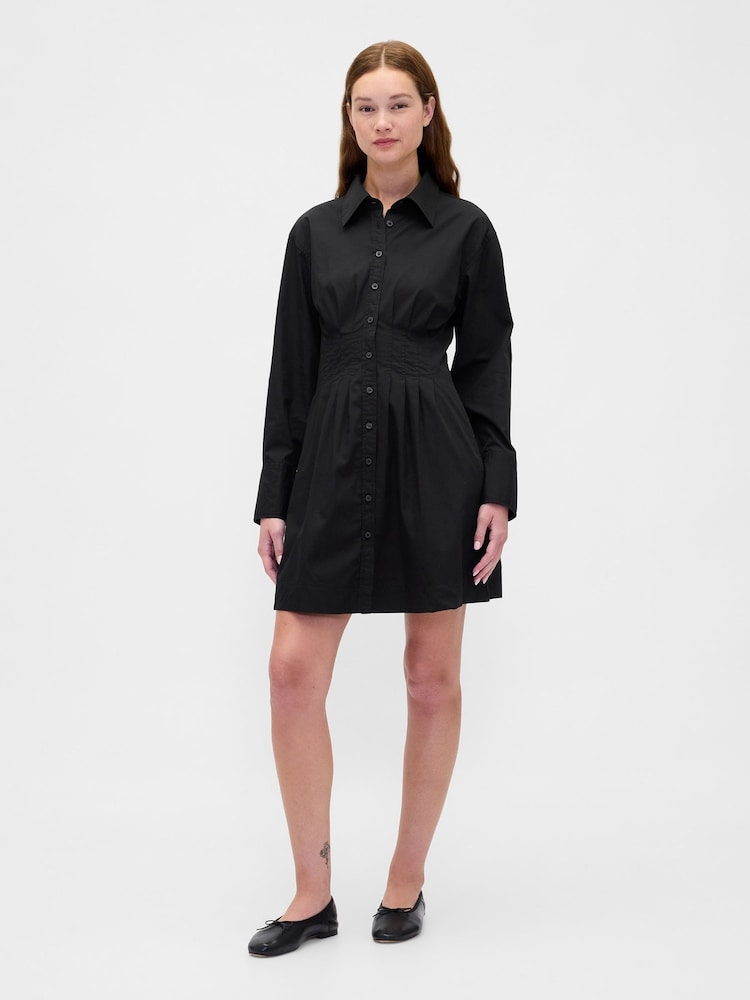 Gap Black Pleated Mini Shirt Dress - Image 1 of 4 Gap Black Pleated Mini Shirt Dress - Image 1 of 4