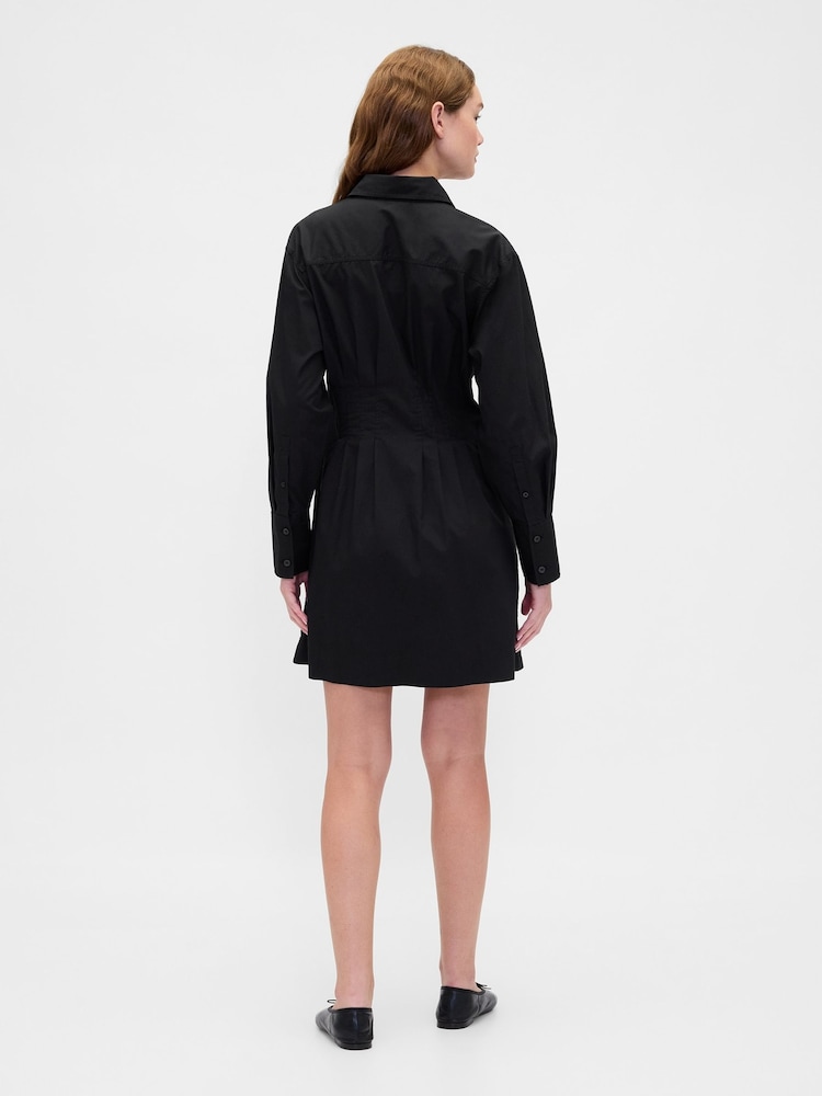 Gap Black Pleated Mini Shirt Dress - Image 2 of 4 Gap Black Pleated Mini Shirt Dress - Image 2 of 4