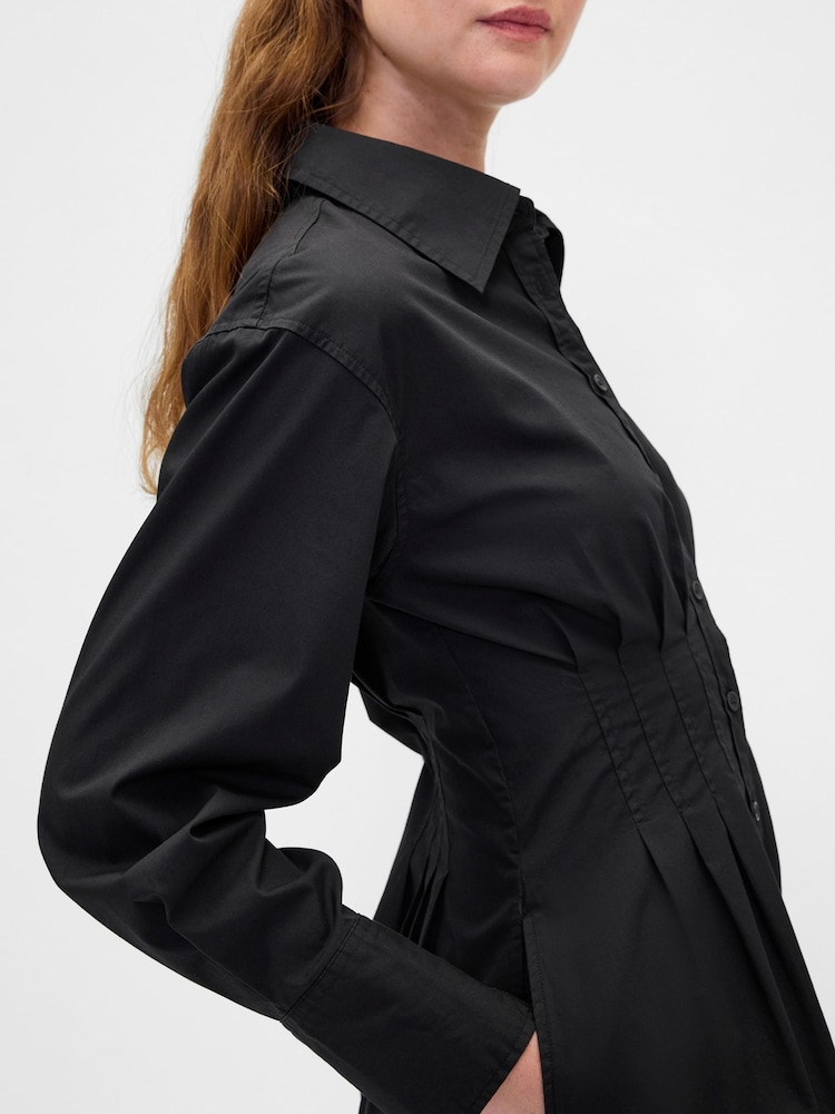 Gap Black Pleated Mini Shirt Dress - Image 4 of 4 Gap Black Pleated Mini Shirt Dress - Image 4 of 4