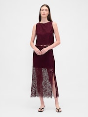 Gap Burgundy Red Lace Boatneck Crop Shell Top - Image 3 of 4