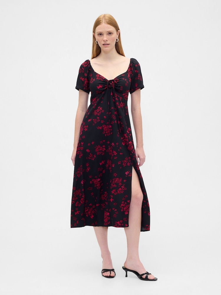 Gap Black Puff Sleeve Midi Dress - Image 1 of 6 Gap Black Puff Sleeve Midi Dress - Image 1 of 6