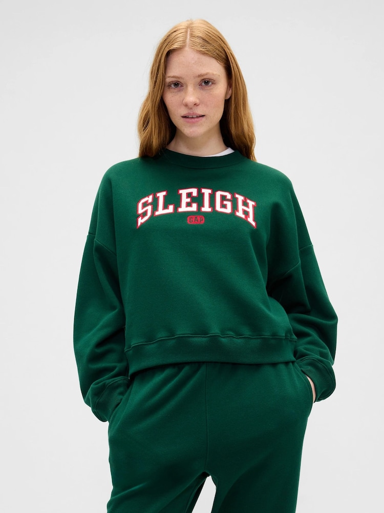 Gap Green Oversized Christmas Graphic Sweatshirt - Image 1 of 5 Gap Green Oversized Christmas Graphic Sweatshirt - Image 1 of 5