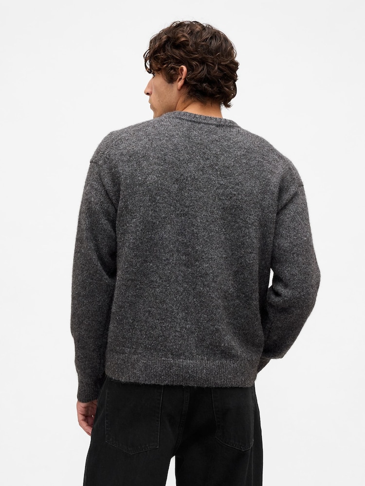 Gap Grey Wool-Blend Relaxed Argyle Jumper - Image 2 of 4 Gap Grey Wool-Blend Relaxed Argyle Jumper - Image 2 of 4