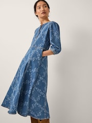 Monsoon Blue Hailsey Floral Denim Midi Dress - Image 1 of 4