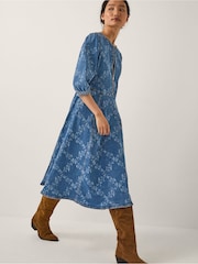 Monsoon Blue Hailsey Floral Denim Midi Dress - Image 2 of 4