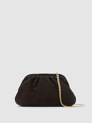 Reiss Chocolate Mia Suede Pouch Clutch Bag - Image 2 of 6