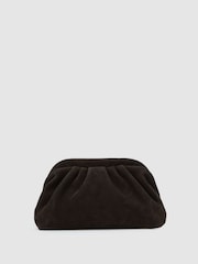Reiss Chocolate Mia Suede Pouch Clutch Bag - Image 4 of 6