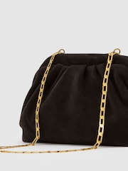 Reiss Chocolate Mia Suede Pouch Clutch Bag - Image 5 of 6