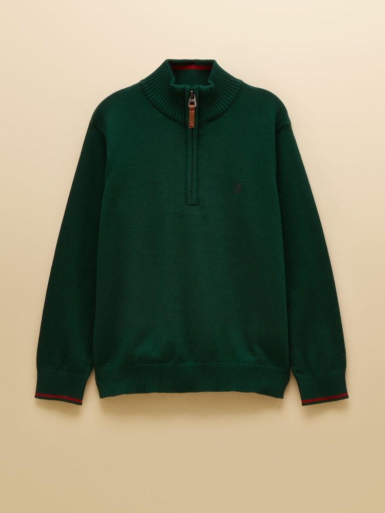 Joules Boys' Hillside Dark Green Knit Quarter Zip Jumper - Image 1 of 4 Joules Boys' Hillside Dark Green Knit Quarter Zip Jumper - Image 1 of 4