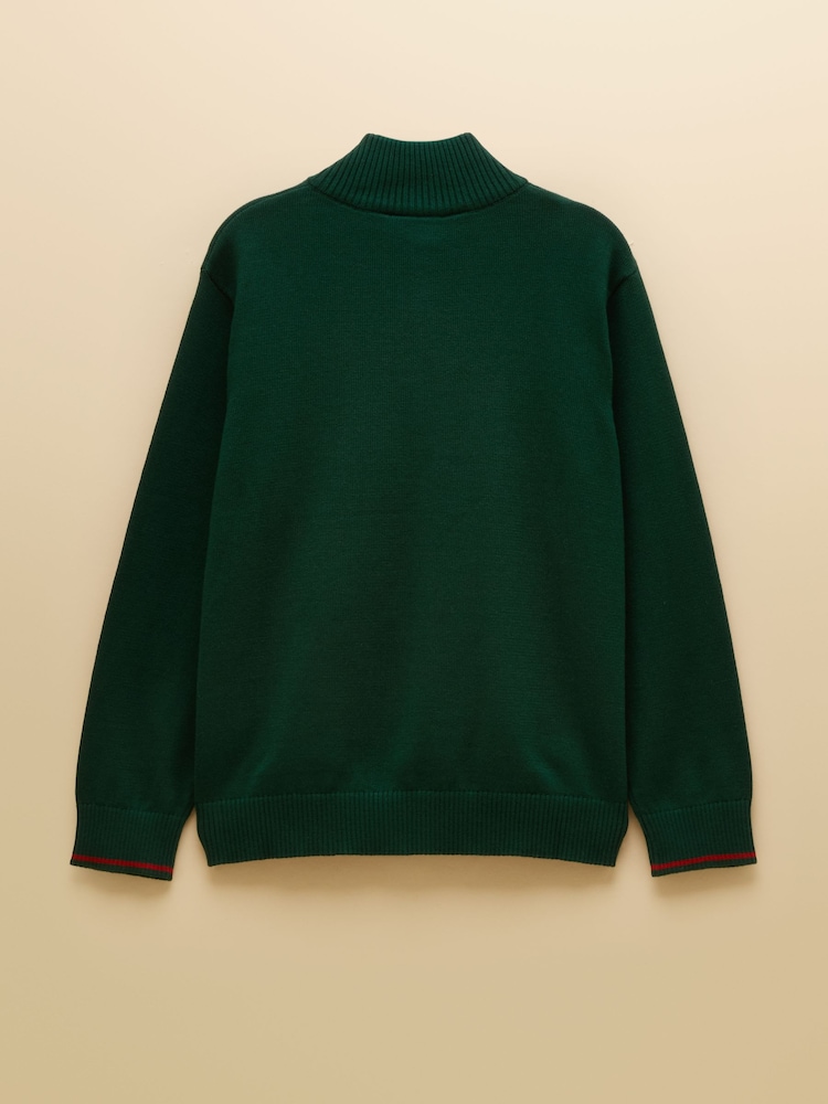 Joules Boys' Hillside Dark Green Knit Quarter Zip Jumper - Image 2 of 4 Joules Boys' Hillside Dark Green Knit Quarter Zip Jumper - Image 2 of 4