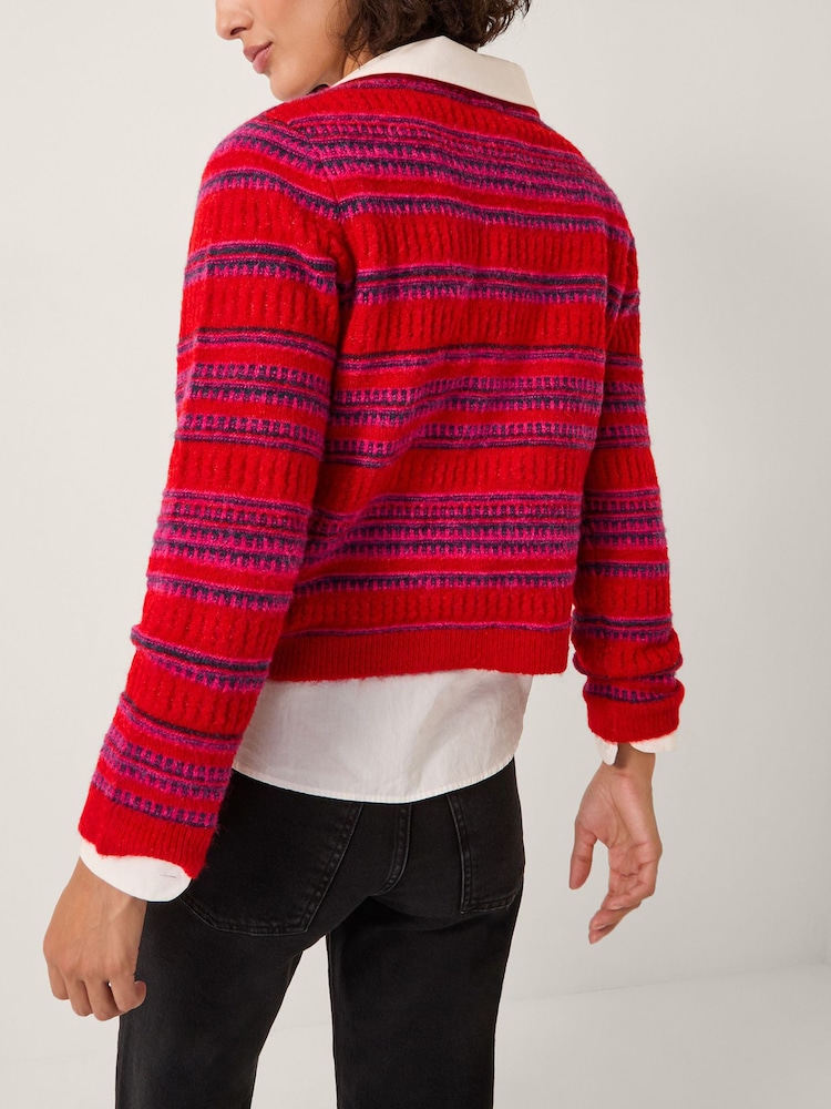 Monsoon Red Starla Stripe Double Breasted Cardigan - Image 2 of 5 Monsoon Red Starla Stripe Double Breasted Cardigan - Image 2 of 5