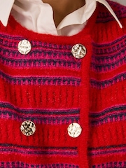 Monsoon Red Starla Stripe Double Breasted Cardigan - Image 4 of 5