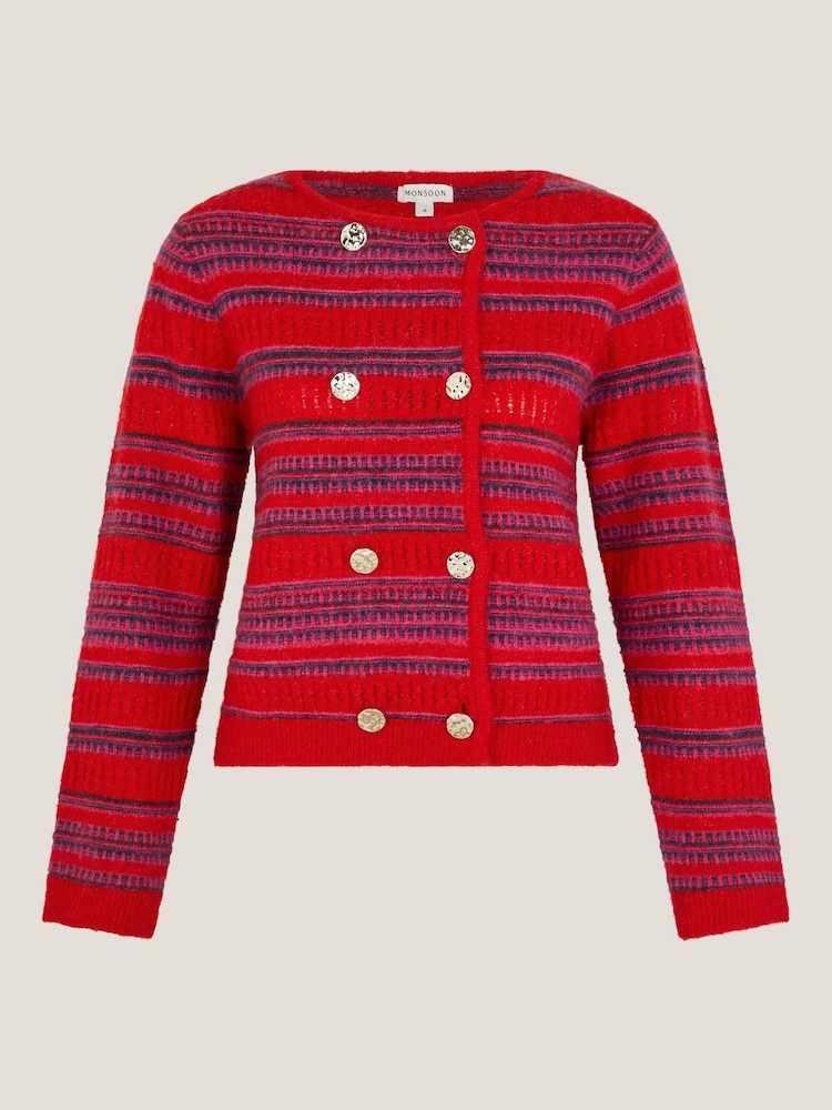 Monsoon Red Starla Stripe Double Breasted Cardigan - Image 5 of 5 Monsoon Red Starla Stripe Double Breasted Cardigan - Image 5 of 5