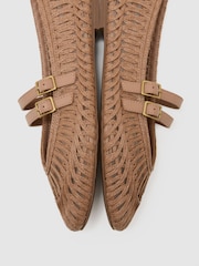 Neutral - Reiss Elizabeth Raffia Leather-Strap Ballerina Flats - Bild 4 von 4