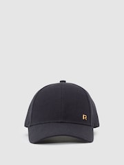 Reiss Navy Leila Woven Baseball Cap with Linen - Image 1 of 5