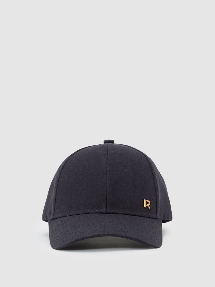 Reiss Navy Leila Woven Baseball Cap with Linen - Image 1 of 5
